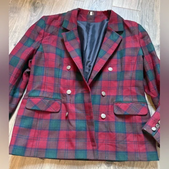 Vintage Edinburgh Plaid Double-Breasted Blazer Great Britain Sz 16 - Picture 3 of 6